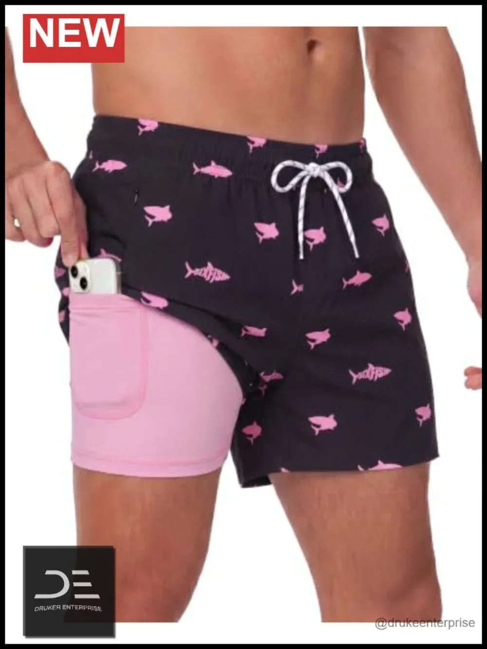 Men's Swim Trunks 2 in 1 with 4